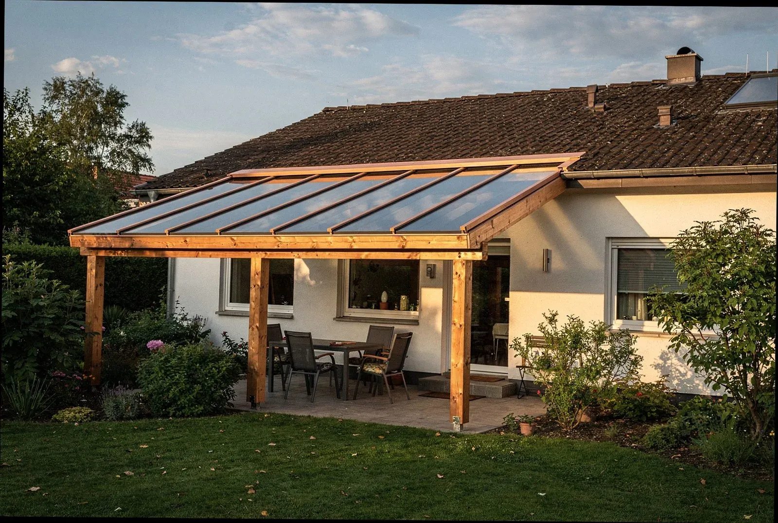 Lamellendach mit Funksteuerung über einer Terrasse in Krefeld-Bockum